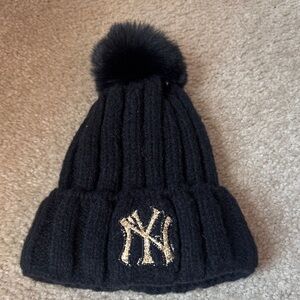 Black Knit Beanie with Gold Logo